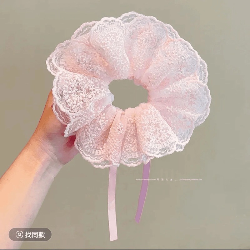 甜美清新蝴蝶结大肠发圈蕾丝花边新款马尾发绳少女头绳发饰批发|undefined