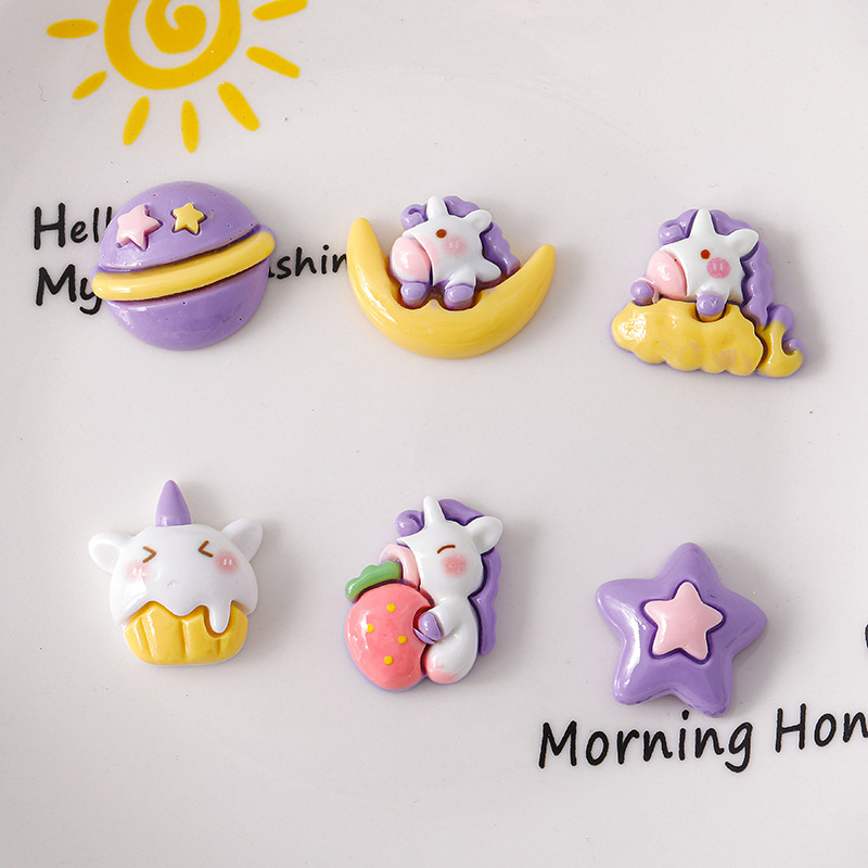 Unicornio estrella de dibujos animados DiDi accesorios de resina crema pegamento para el cabello de la caja del teléfono móvil agujero agujero hebilla material de pegatina de refrigerador