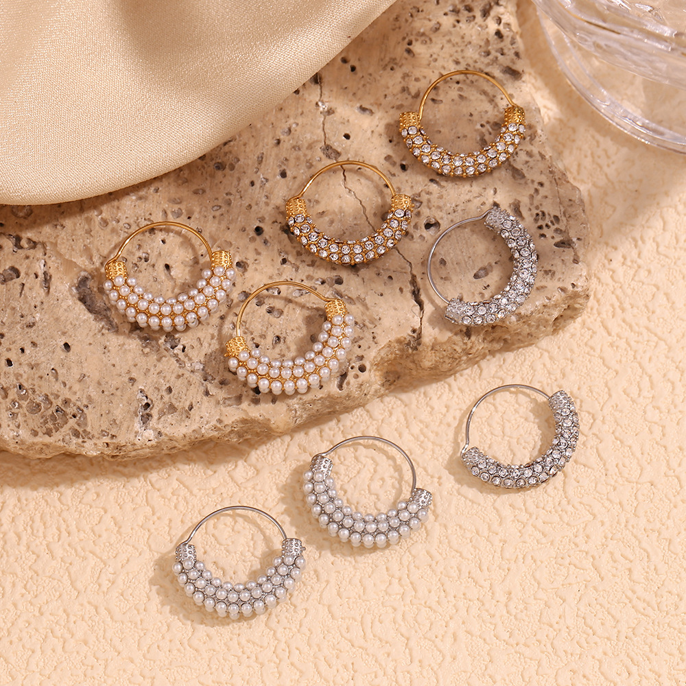 Micro-pearl White Diamond Hanging Basket Earrings