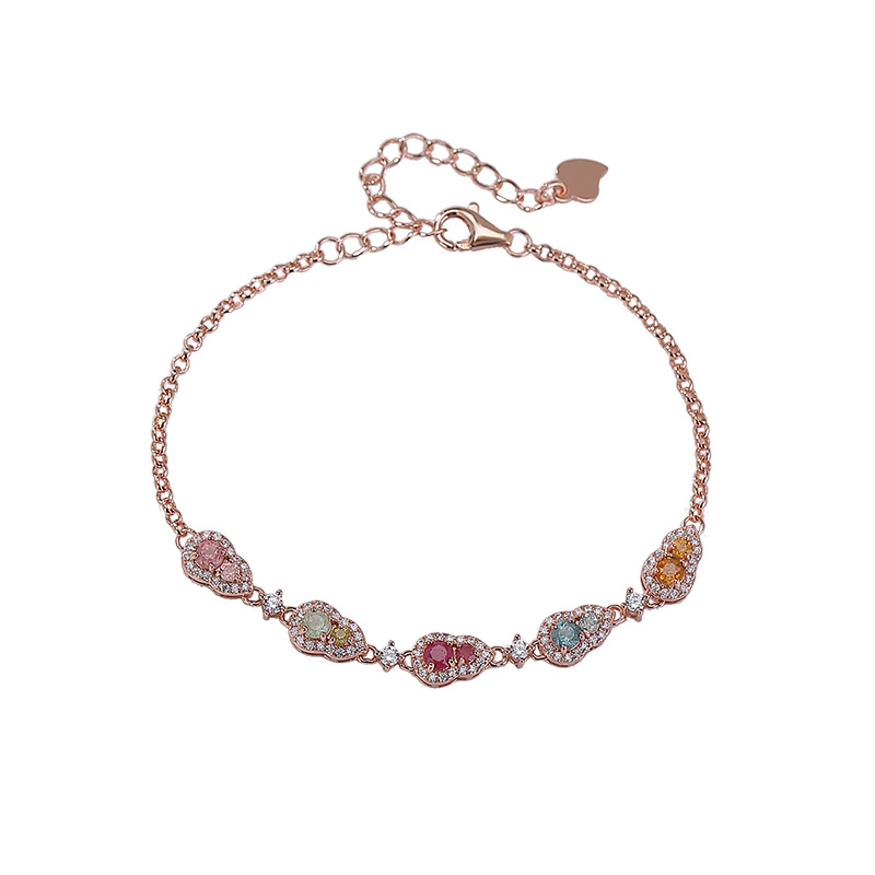 Vòng tay nữ bạc S925 mạ vàng hồng đính tourmaline nhiều màu phong cách Trung Quốc — Mẫu bạc (màu tourmaline là ngẫu nhiên)