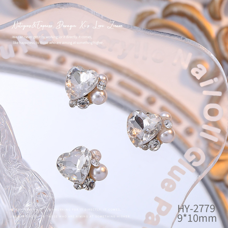 Celebridad en línea Maillard joyería de uñas de cristal pila diamante producto terminado flash torcido corazón grasa cuadrado hecho a mano perla joyería de uñas