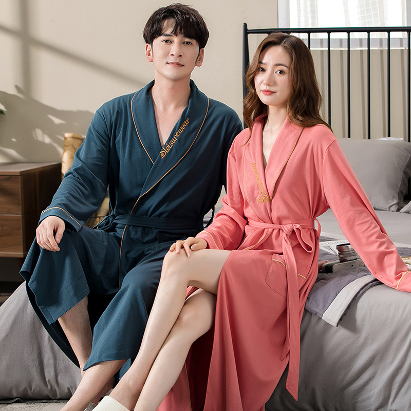 GraceChic GraceChic Cotton Couple Bathrobe For Women, Long Sleeve, Spring Autumn, Plus Size, Loose Fit, Men's Bathrobe, European And_voghion.com