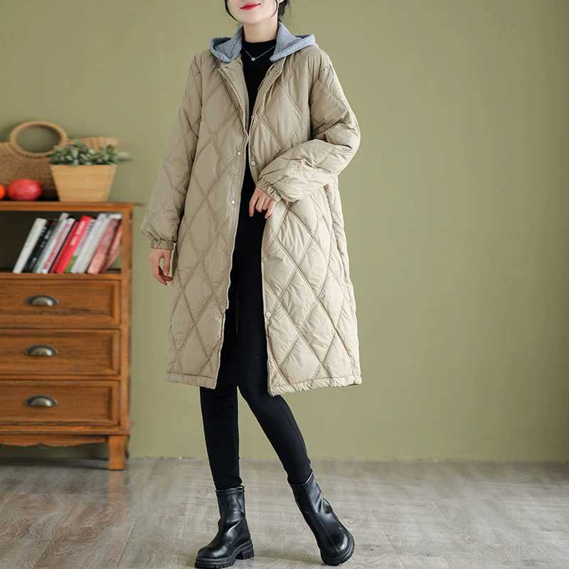 Down jacket, quilted long hat, 2023, plus size, increased thickness, mid-length