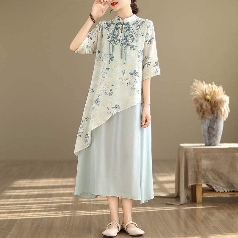 Summer New Chinese Style Improved Cheongsam Dress Women's Summer Women's New Large Size Skirt
