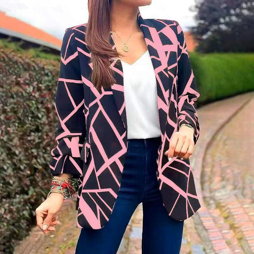 2022 independent station spring and autumn fashionable and versatile printed European and American versatile suit collar unbuttoned small suit jacket
