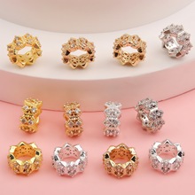 18K铜镀金高保色镶锆石花环大孔花圈隔珠diy手工手链串珠饰品配件