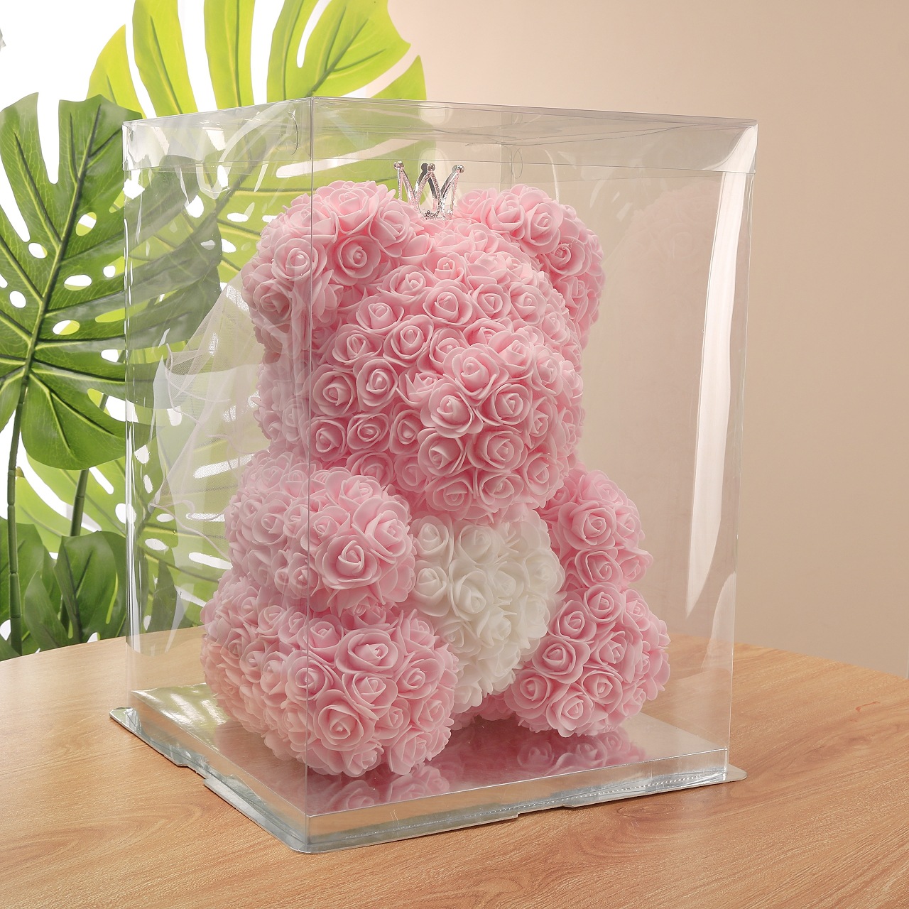 Flor preservada oso rosa 520 regalo del Día de San Valentín tienda de flores supermercado PE espuma flor abrazo oso rosa