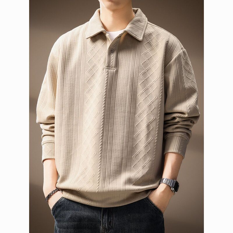 K7X Classy French Diamond Plaid Jacquard Long-Sleeved Knitwear Men's Autum Texture Loose Lapel Texture Polo K7X Classy French Diamond Plaid Jacquard Long-Sleeved Knitwear Men's Autum Texture Loose Lapel Texture Polo