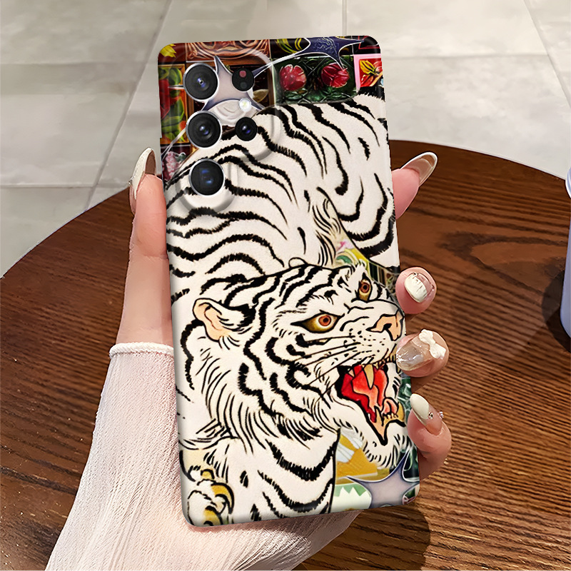 Retro Tiger Illustration Samsung S25Ultra Protective Case S23 Simple S22Plus Niche High-End Mobile Phone Case