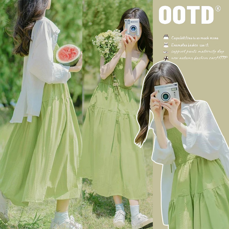 in stock Spring and Summer New Fresh Sling Pregnant Women dress Sunscreen Shirt Casual Pregnant Women Two-piece Suit