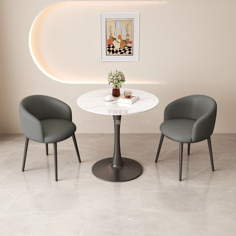 Nordic Light Luxury Slate Negotiation Table and Chairs Reception Office Guest Balcony Leisure Small Round Table Apartment Dining Table