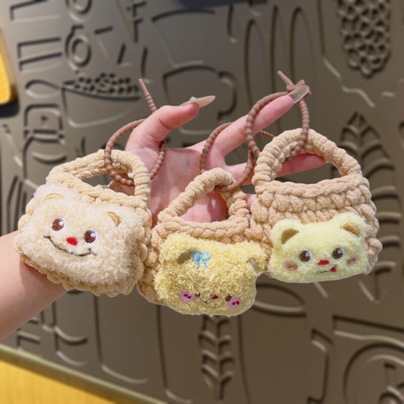 ぬいぐるみ手織り小銭入れクリームクマキーホルダーかわいいミニ収納袋ペンダント卸売|undefined