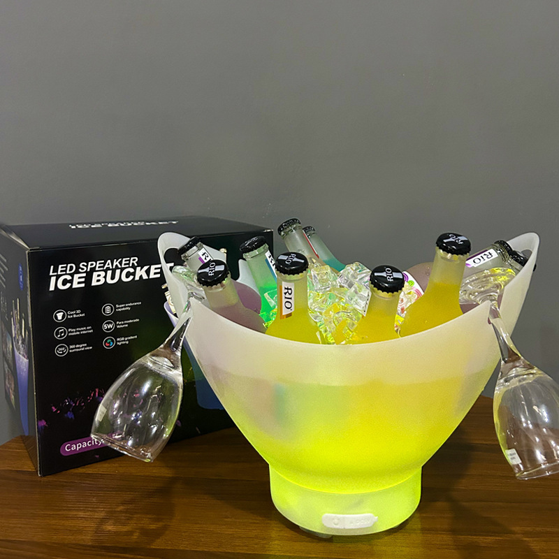 Pp Material Yuanbao Bluetooth Music Ice Bucket Large Capacity Led Light-Emitting Ktv Bar Commercial Portable Ice Container