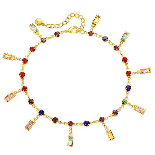 eBay Cross-Border New Retro Gold-Plated Ankle Chain with Colorful Acrylic 18K Gold Long Bar with Diamond Pendant Ankle Chain