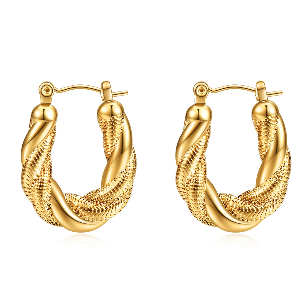 1 Pair Vintage Style Geometric Solid Color Plating Stainless Steel 14k Gold Plated Hoop Earrings display picture 1