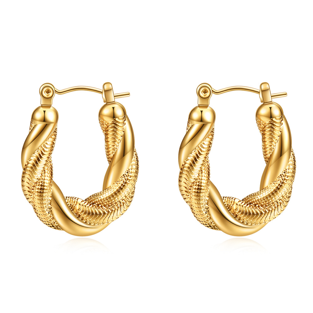 22g Weight 14K Gold Plated Plating Material 1 Pair Vintage Style Geometric Solid Color Plating Stainless Steel 14k Gold Plated Hoop Earrings