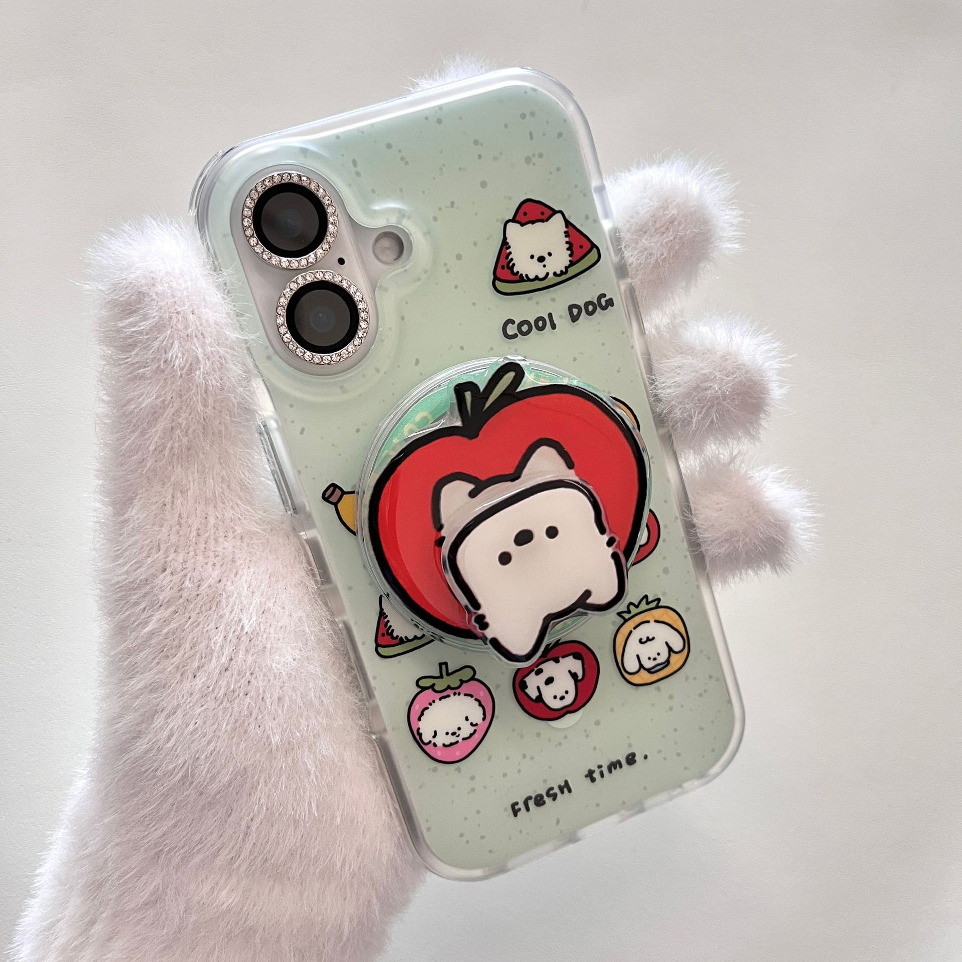 Soporte magnético fondo verde salpicadura de tinta palacio fruta cachorro FP