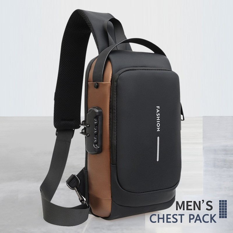 Bolso de cintura de hombre, bolso de pecho de hombre, bolso de bloqueo de contraseña de alto nivel, bolso de viaje al aire libre, bolso de hombre, bolso de carga USB