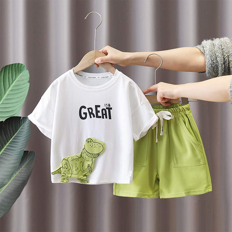 7337 Traje de camiseta de dinosaurio para niños Verano 2025 Nuevo estilo Cool y guapo Ropa delgada de manga corta Red de Internet de moda 6