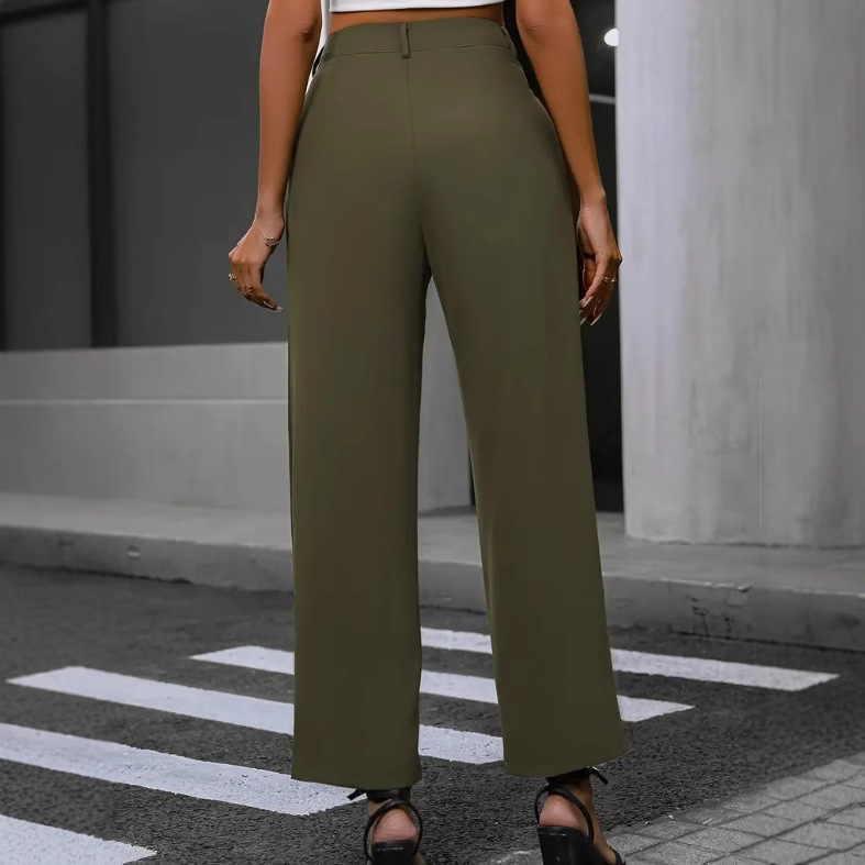 2024 comercio exterior transfronterizo europeo y americano nuevo elegante color sólido alto plumado pantalones de trajes de piernas anchas pantalones de mujer