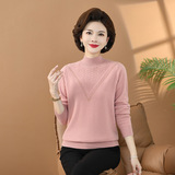 洋气中老年羊毛衫打底衫女式半高领妈妈装秋冬纯毛针织衫，女装针织衫/毛衣，妃慕昵服饰