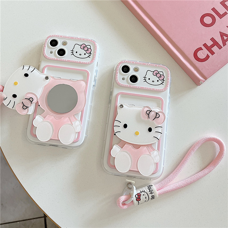 Cute Hello Kitty makeup mirror for iPhone15ProMax Apple 14/13/12 phone case girl heart Cute Hello Kitty makeup mirror for iPhone15ProMax Apple 14/13/12 phone case girl heart