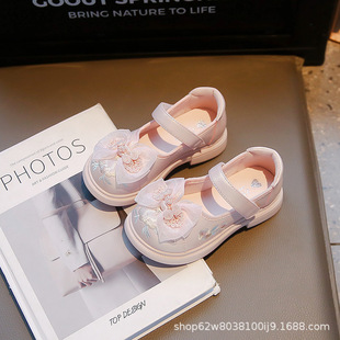 Pink 2024 Spring All-match New Pattern Antique Small Leather Shoes Princess Shoes Girls Children's Shoes Soft Sole Children's Lightweight