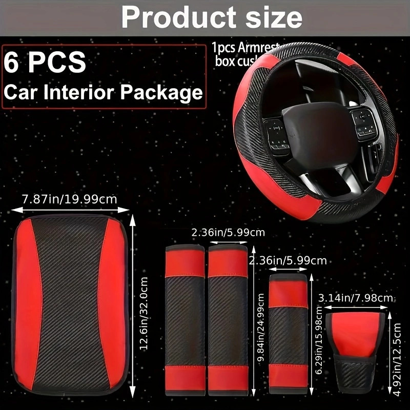 Cross-Border Foreign Trade Specializes in Supplying a 6-Piece Car Interior Set: Steering Wheel Cover, Shoulder Protector, Gear Shift Cover, Handbrake Cover, Armrest Pad