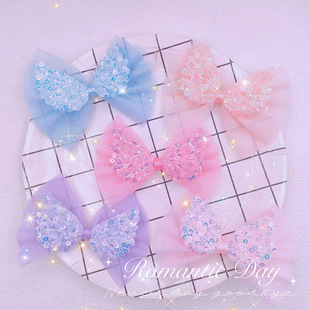 Summer New Mesh Double Sequins Bow Hair Accessories diy Clothes Shoes and Socks Bag Accessories Decoration