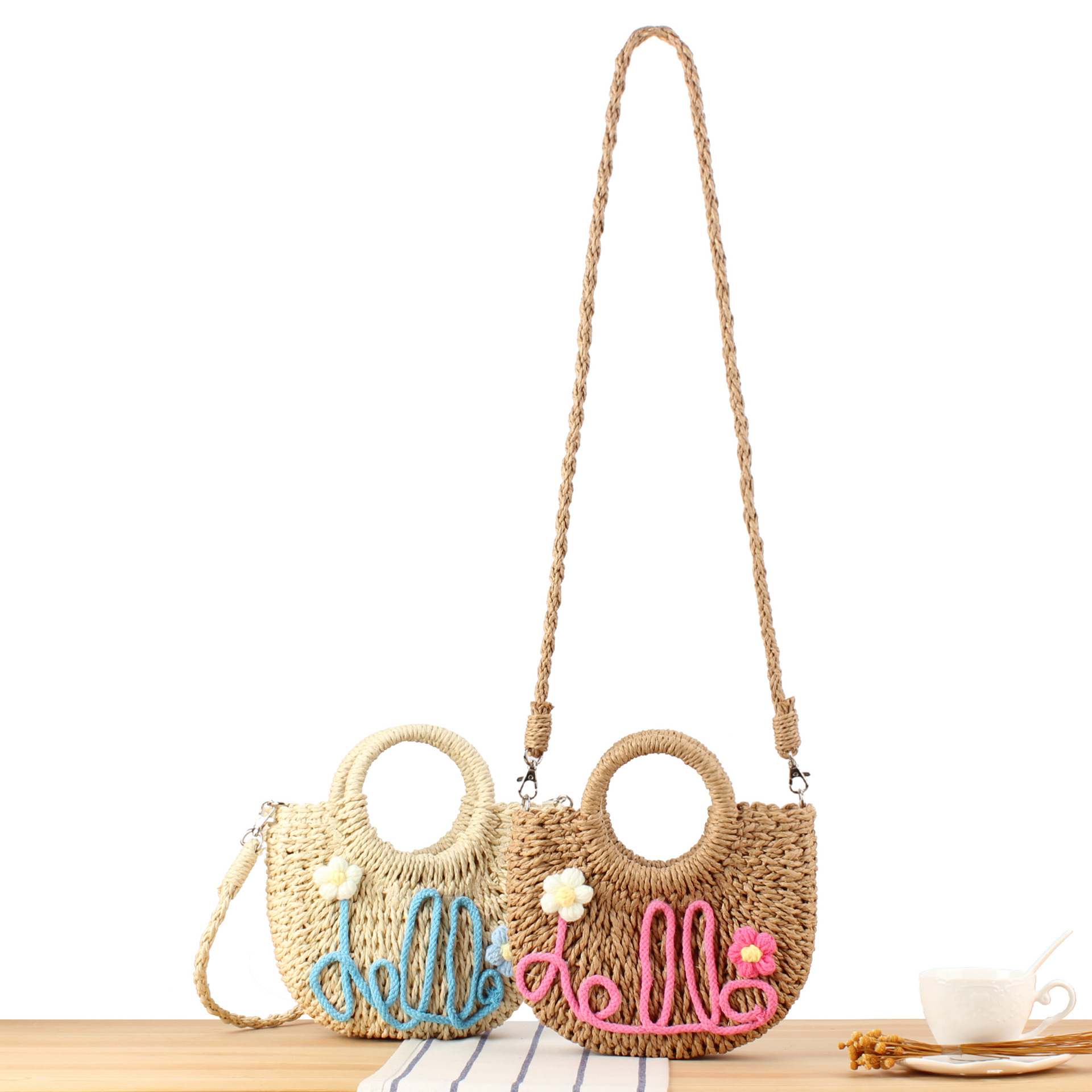 Cord Letter Woven Round Handle Handle Top Handle Bag 1