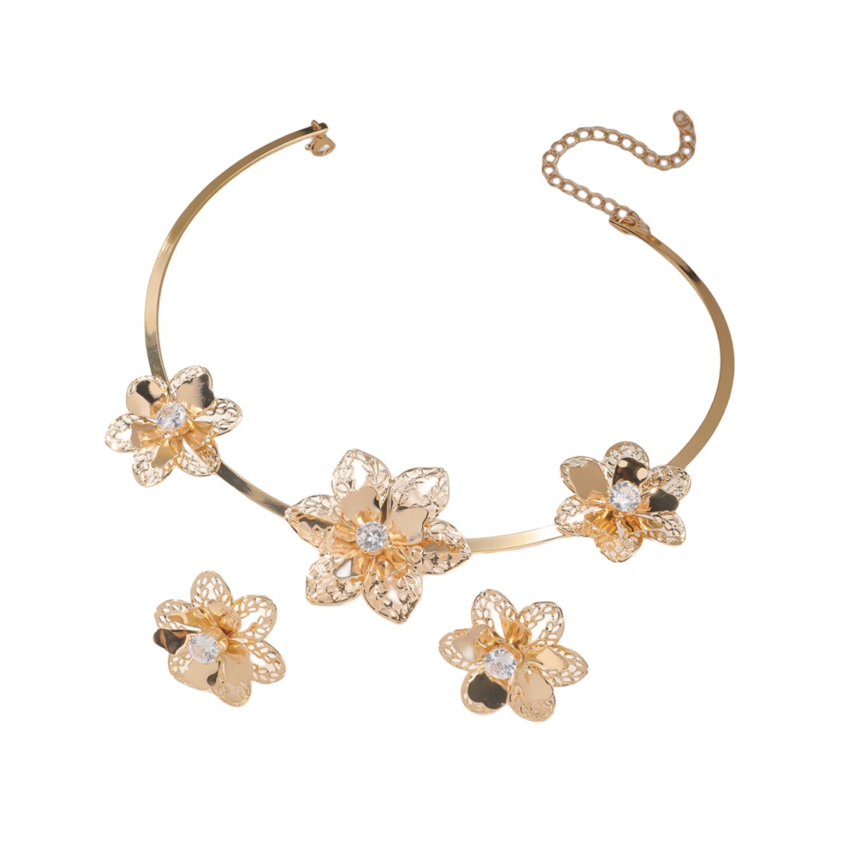 Tren transfronterizo europeo y americano collar de flores de oro aretes combinación conjunto ins pasarela personalidad simple joyería de moda