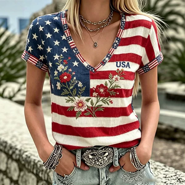 2026 Usa 250Th Anniversary Women's T-Shirt Round Neck Short Sleeve Top American Independence Day Ladies Top
