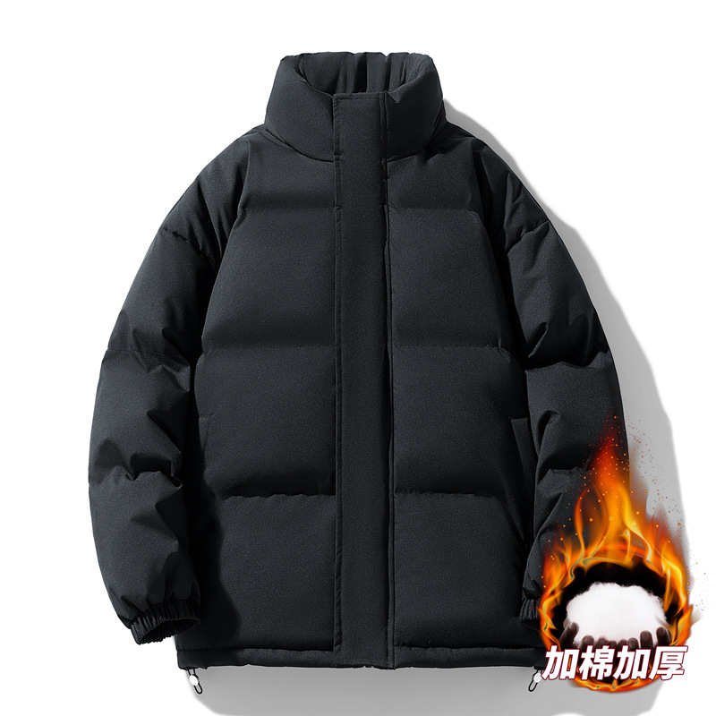 Men's Winter Couple Stand Collar Outdoor Cotton Coat Thickened Warm Solid Color Trendy Brand Plus Size Puffer Jacket_voghion.com