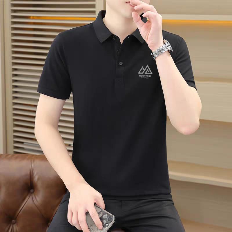 [Cool and Breathable] Thin Ice Silk Polo Shirt for Men, 2025 Summer Business Casual Breathable Turn-Down Collar Short Sleeve T-Shirt