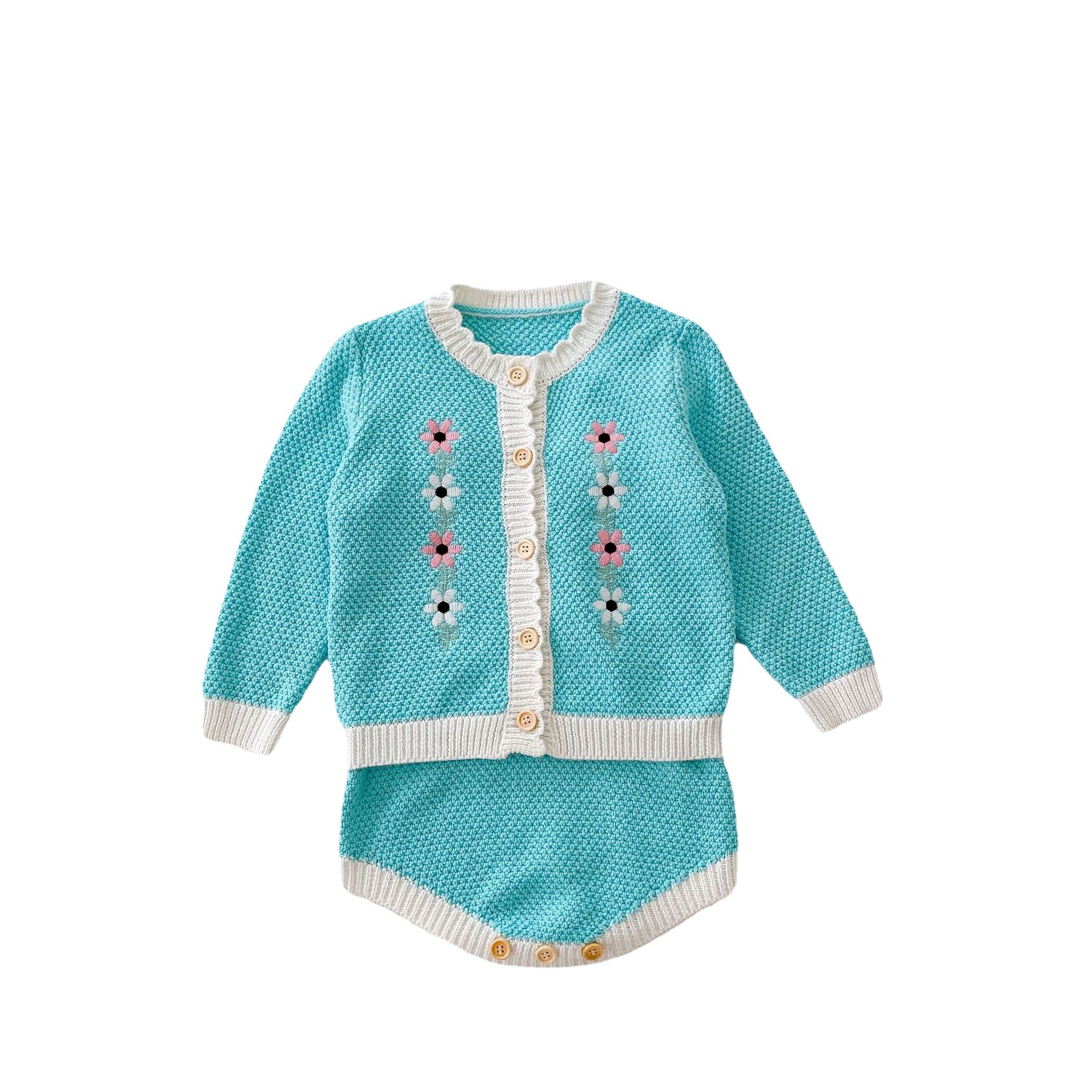 2024 frühling Herbst Kleidung Säuglings-und Kind Bestickte Baby Mädchen Strickjacke + Ha Yi Crawler Zwei Stück Set Einzel_voghion.com