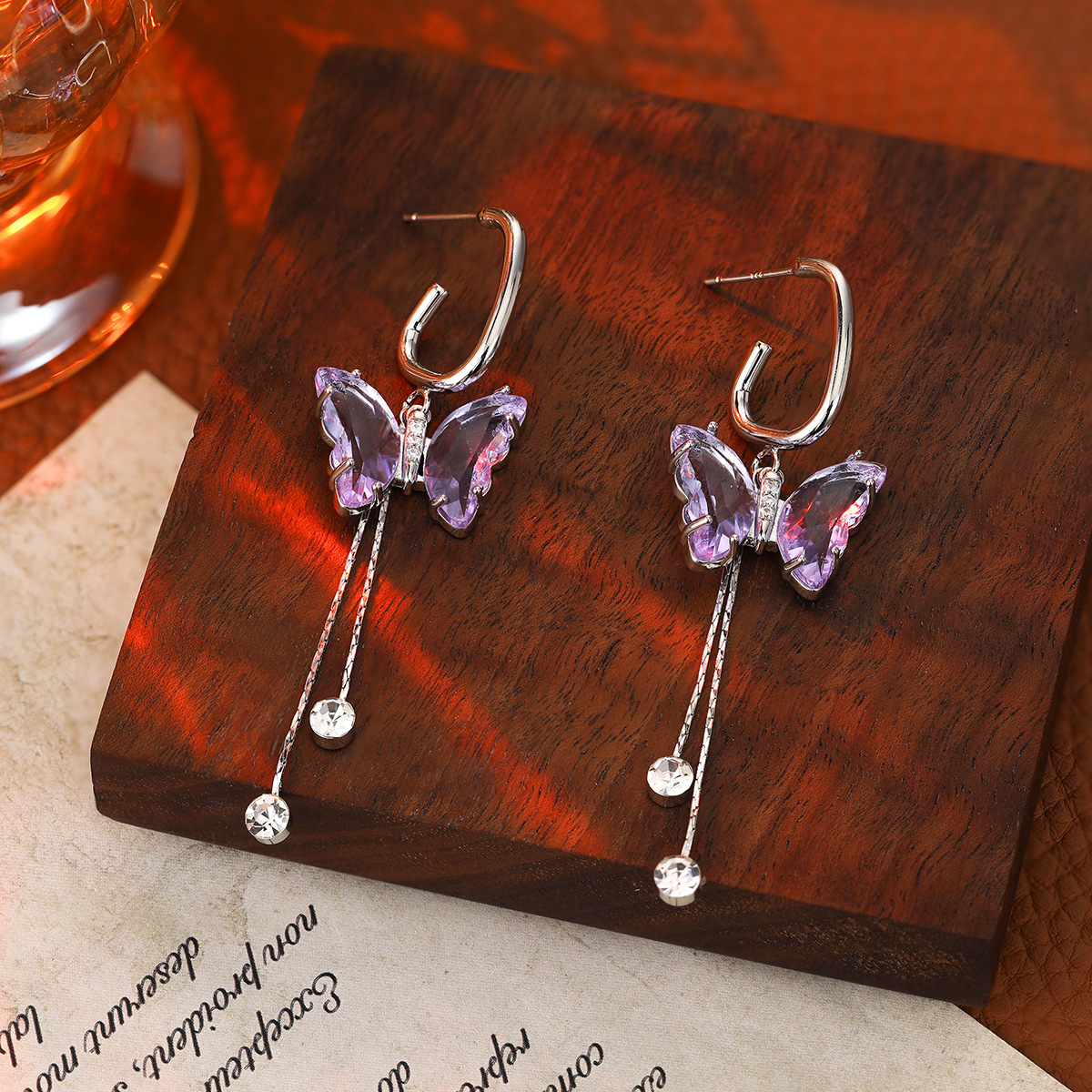 Widney High Luxury Crystal Butterfly Long Tassel Earrings Fashion Temperament Joker Earrings Women