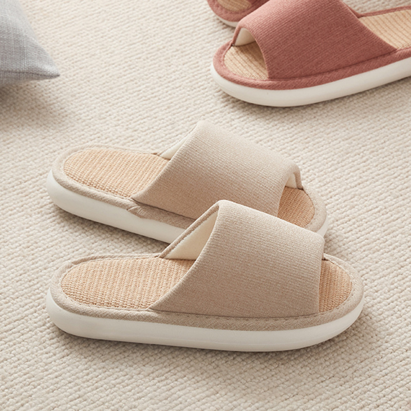 Japanese-style Unprinted Linen Slippers Women's Four Seasons Universal Indoor Home Non-slip Cotton Linen Breathable Cloth Slippers Men's Spring and Autumn
