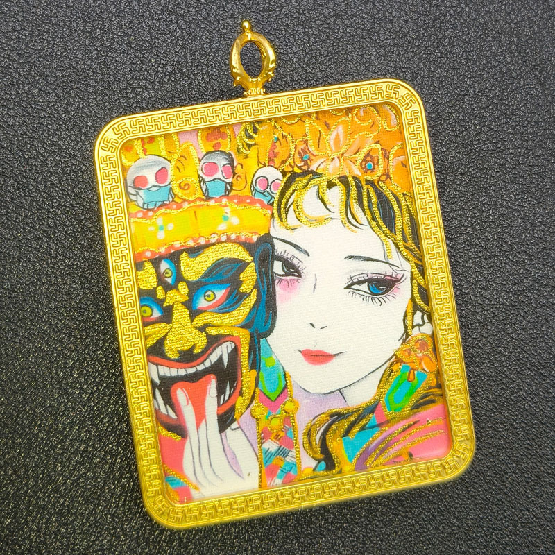 藏式唐卡吊坠手绘描金画芯扎基拉姆黄财神项链狐狸男女款挂件批发|undefined
