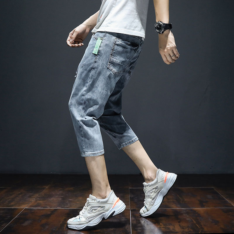 Seven-point Denim Shorts Men's Summer Thin Loose Harlan Korean Style Trendy Casual Ripped Trendy Brand Seven-point Medium Pants