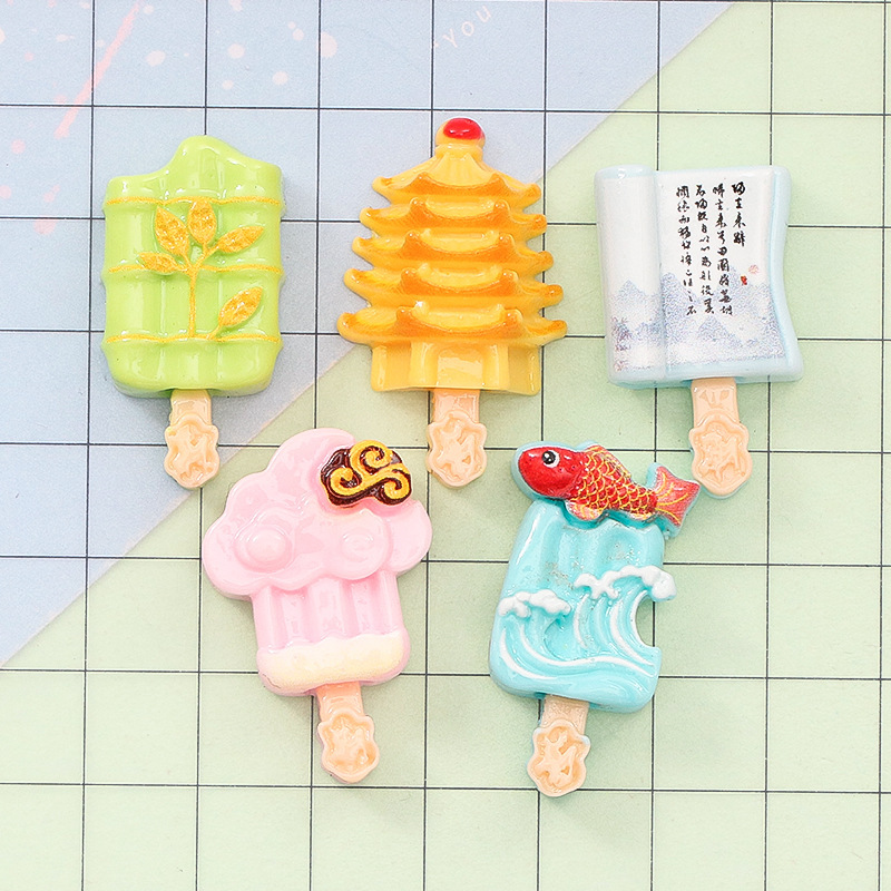 Cartoon Chinese-Style Summer Popsicle Ice Cream DIY Cream Glue Phone Case Fridge Magnet Keychain Accessories Wholesale