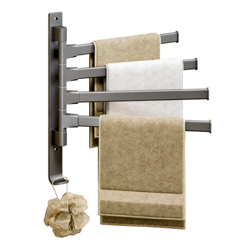Gun gray rotating towel rack without punching space aluminum bathroom wall-mounted shelf multi-pole bathroom storage rack towel bar