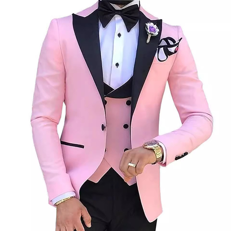 Pink Large Size Foreign Trade Business Casual Suit Three-Piece Groom Best Man Wedding Banquet Suit for Men Pink Large Size Foreign Trade Business Casual Suit Three-Piece Groom Best Man Wedding Banquet Suit for Men