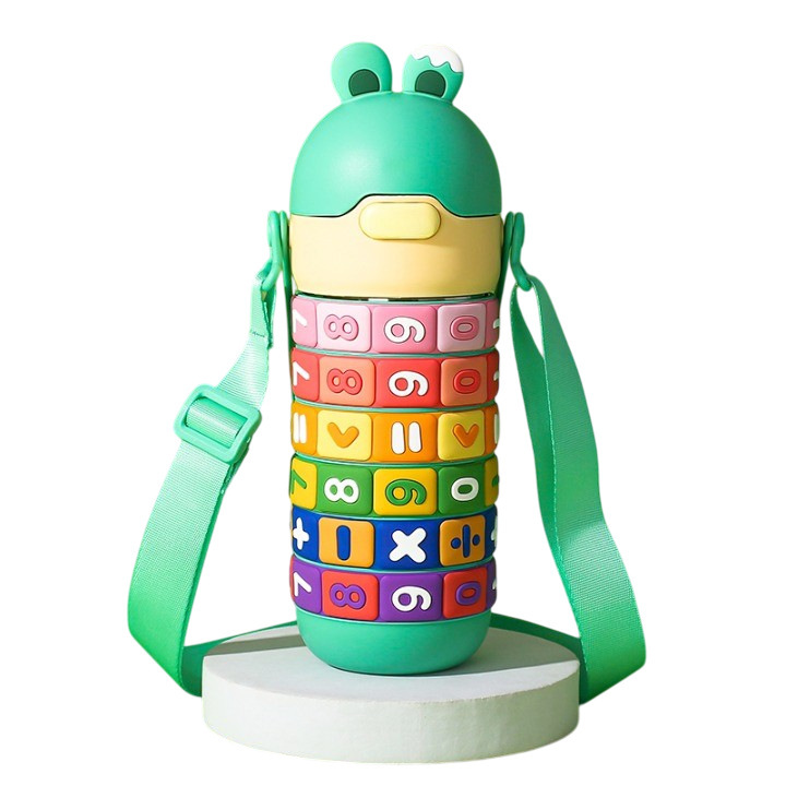 Niños creativos rompecabezas digitales rotativos taza de aislamiento térmico para niños anti-caídas mangas portátiles de dibujos animados lindas tazas de agua de gran capacidad