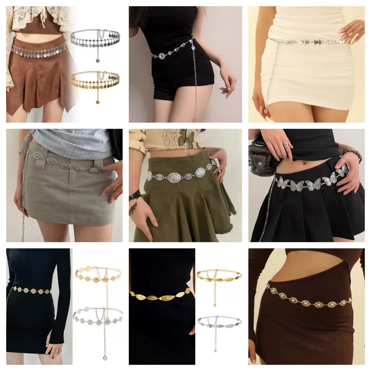 欧美复古金属腰链女式腰间链条时尚配饰蝴蝶链子百搭腰带饰品批发