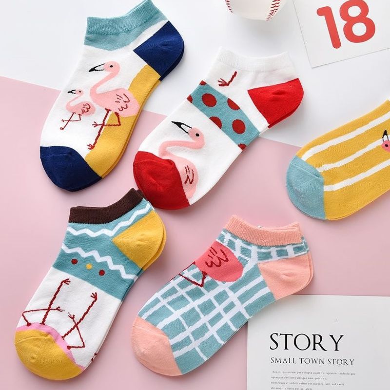 Women's socks, Korean ins flamingo style, versatile and trendy spring/summer socks, sweet short cotton boat socks for girls Women's socks, Korean ins flamingo style, versatile and trendy spring/summer socks, sweet short cotton boat socks for girls