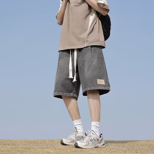 Trendy Denim Shorts Summer Fashion Stylish Retro Vibe Casual Knee-Length Shorts Korean Versatile Straight Drawstring Shorts