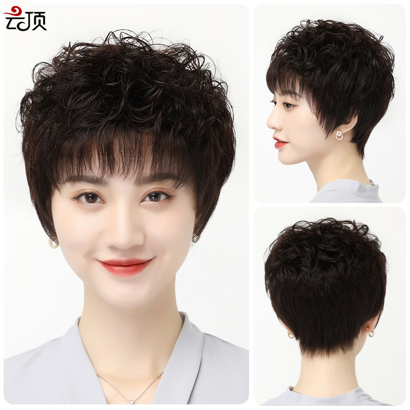 Factory direct wig female full head cover middle-aged fluffy short curly hair fashion mother Old Man natural wig cover Factory direct wig female full head cover middle-aged fluffy short curly hair fashion mother Old Man natural wig cover