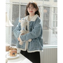 两面穿蓝色牛仔外套女冬季新款洋气别致设计感保暖加绒上衣牛仔衣