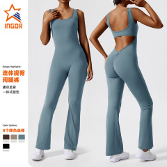 歐美跨境美背修身瑜伽連體服女士運動舞蹈一體式提臀健身連體衣
