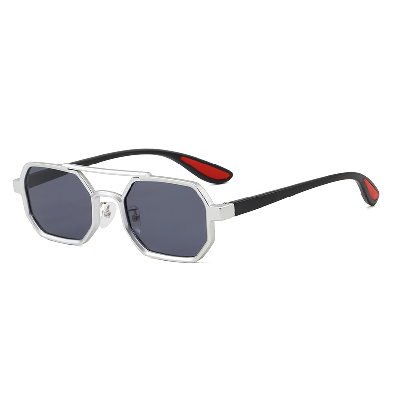 Metallic Double-Beam Sunglasses For Men, Outdoor UV Protection, Fashionable Sporty Style, Outdoor Driving Goggles_desvips.com